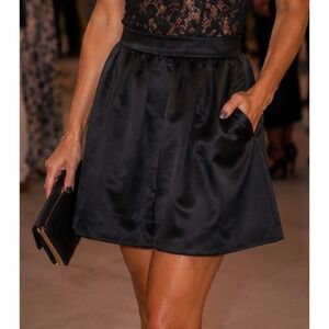 Michael Kors Black Satin Mini Skirt Pleated High Waist Pocketed Size 16 NWOT